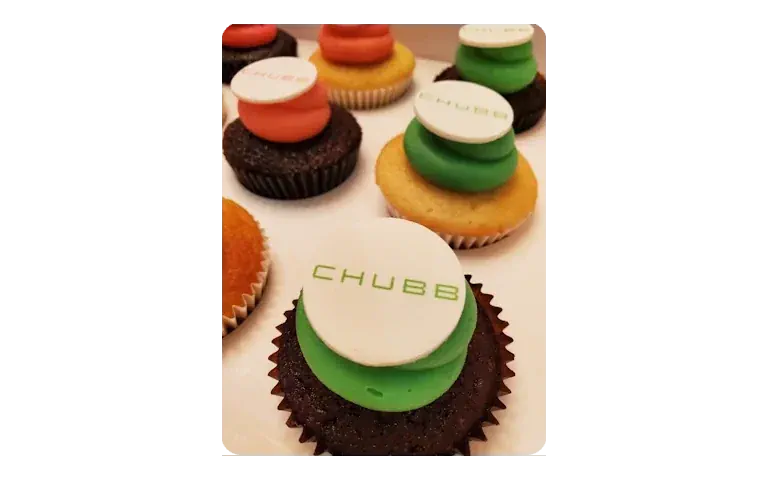 Custom branded cupcakes with Chubb logo
