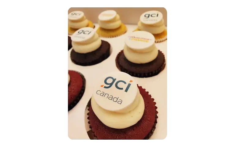 Custom branded cupcakes with GCI logo