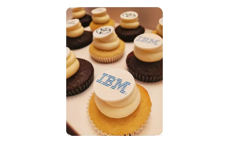 Custom branded cupcakes with IBM logo