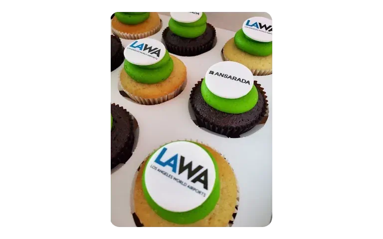 Custom branded cupcakes with Los Angeles world airports logo