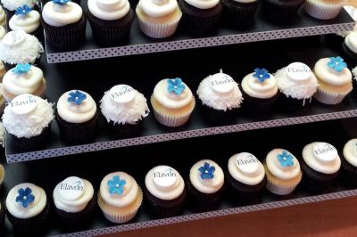 Corporate Events Display of Toronto Cupcakes, showcasing various custom-designed cupcakes for branding events.