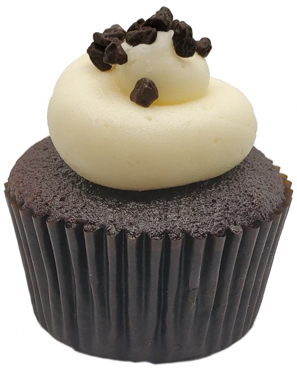 Toronto Cupcakes Chocolate Vanilla Chocolate Ganache cupcake with vanilla frosting and chocolate rocks