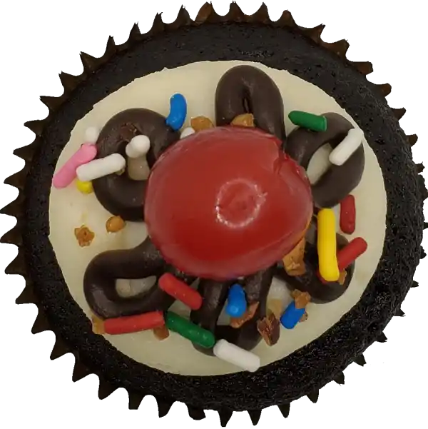 Top view of Hot Fudge Sundae cupcake